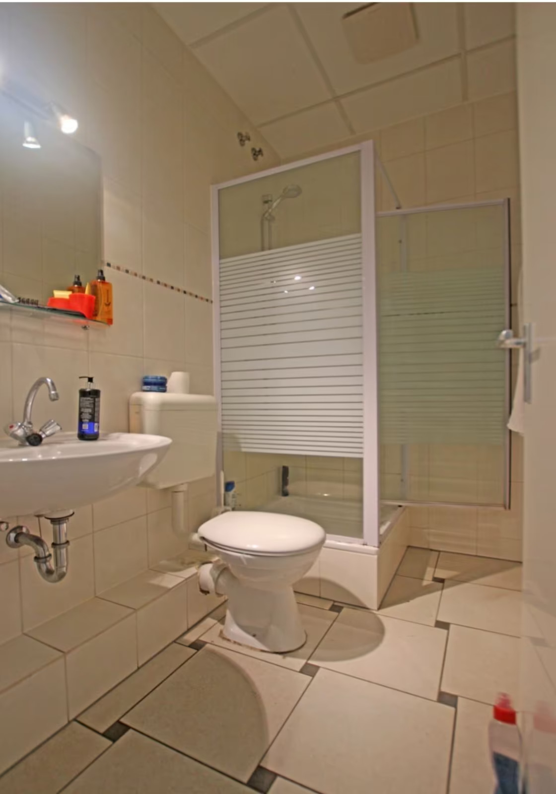 Modernes Badezimmer mit Dusche, WC und Waschbecken